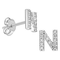 Ediz Dereli Pırlanta - 0,15 Karat Alphabet Collection N harfi Küpe
