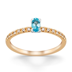 0,39 Karat Pırlantalı Blue Topaz Yüzük - Thumbnail