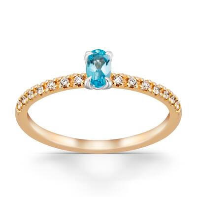 0,39 Karat Pırlantalı Blue Topaz Yüzük