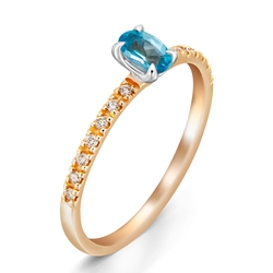 0,39 Karat Pırlantalı Blue Topaz Yüzük - Thumbnail