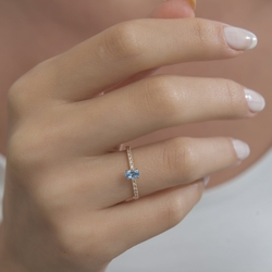 0,39 Karat Pırlantalı Blue Topaz Yüzük - Thumbnail