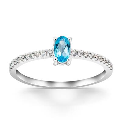 0,41 Karat Pırlantalı Blue Topaz Yüzük