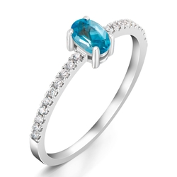 0,41 Karat Pırlantalı Blue Topaz Yüzük - Thumbnail