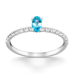 0,42 Karat Pırlantalı Blue Topaz Yüzük - Thumbnail