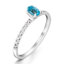 0,42 Karat Pırlantalı Blue Topaz Yüzük - Thumbnail