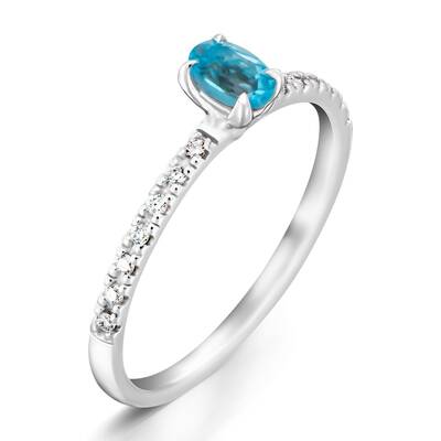 0,42 Karat Pırlantalı Blue Topaz Yüzük