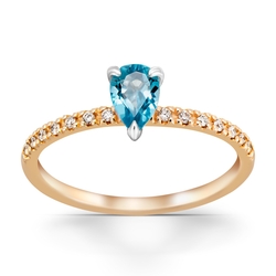 0,62 Karat Pırlantalı Blue Topaz Yüzük - Thumbnail