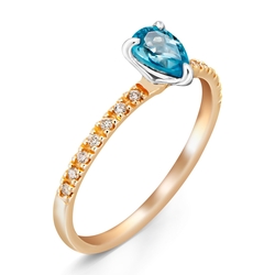 0,62 Karat Pırlantalı Blue Topaz Yüzük - Thumbnail