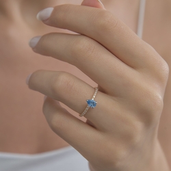 0,62 Karat Pırlantalı Blue Topaz Yüzük - Thumbnail