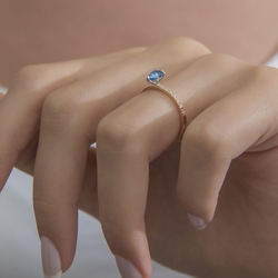 0,62 Karat Pırlantalı Blue Topaz Yüzük - Thumbnail