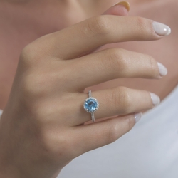 1,94 Karat Pırlantalı Blue Topaz Yüzük - Thumbnail